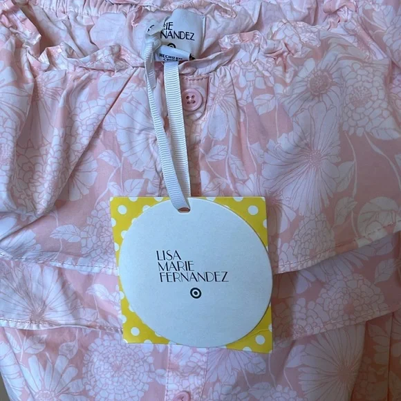 Lisa Marie Fernandez Off The Shoulder Floral Ruffle Mini Dress Pink Size 3X NWT| - Picture 12 of 17